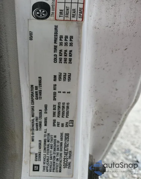 2007 Chevrolet Colorado из США, поврежденный, VIN 1GCCS14EX78212838